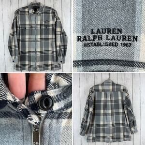 Lauren Ralph Lauren Gray & Black Plaid Flannel Zip Up Shacket Jacket Size P/P